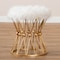 Baxton Studio Leonie White Faux Fur Upholstered Gold Finished Metal Ottoman 161-10274 - alternate 6